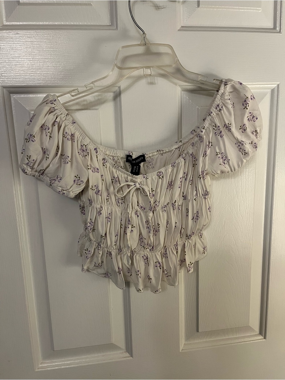 Streetwear Society Women Off Shoulder Crop Top w/Elastic Gathered Detail Sz Med